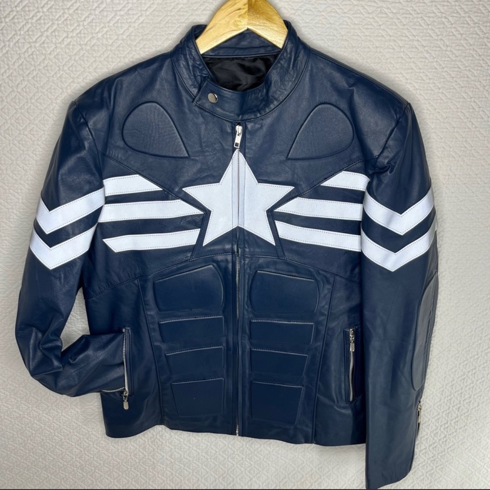 Captain America Winter Soldier Motorcycle leather jacket size M Men Large Boys